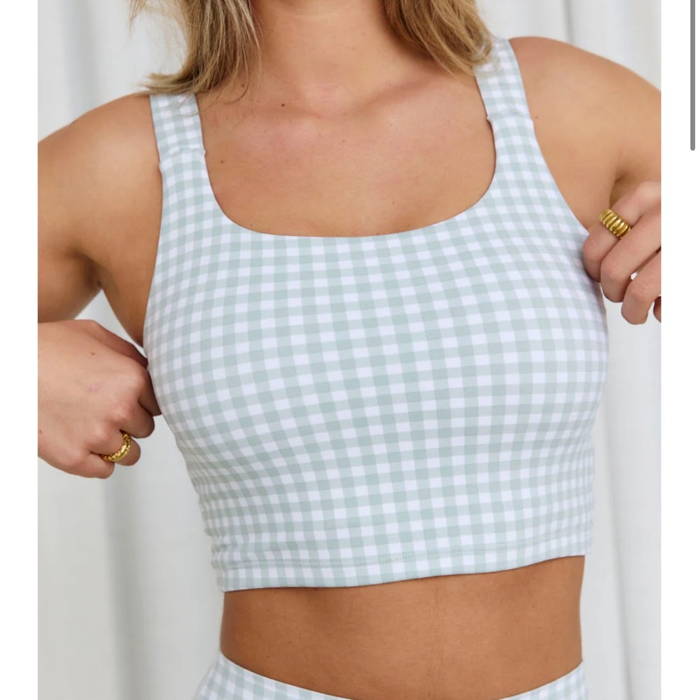 Astoria LUXE BALANCE Long Length Ruched Sports Crop - Jade Gingham